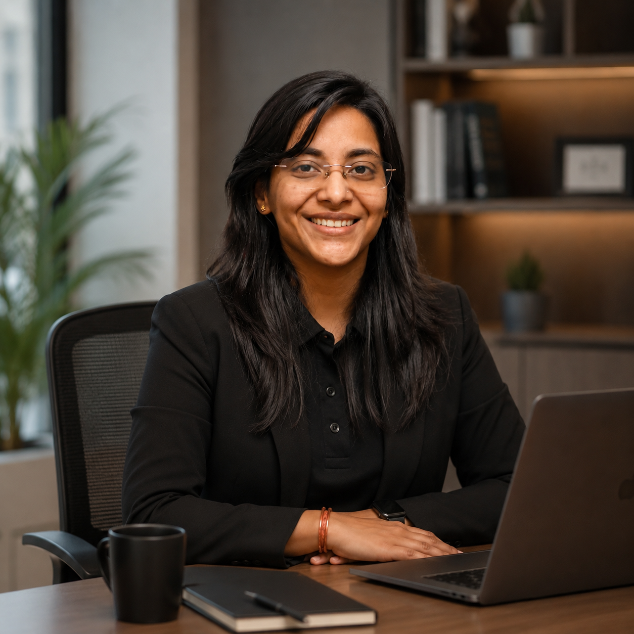 Ayushi Gupta working at her desk
